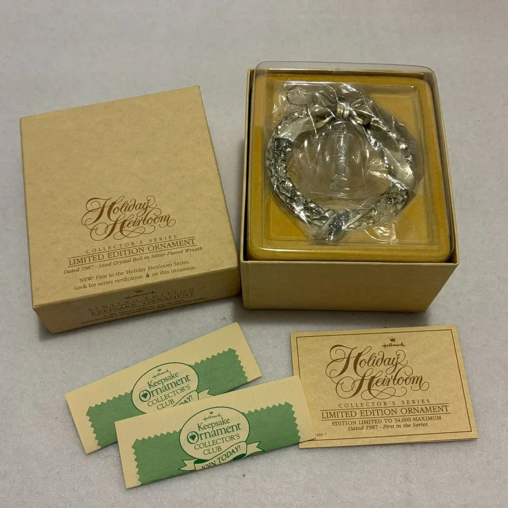 Lot 5 Vintage Hallmark Keepsake Lead Crystal & Porcelain Holiday Dickens Bells